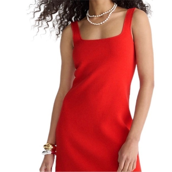 J. Crew Dresses & Skirts - JCREW BELVEDERE RED KNIT SQUARE NECKLINE SWEATER MINI DRESS S